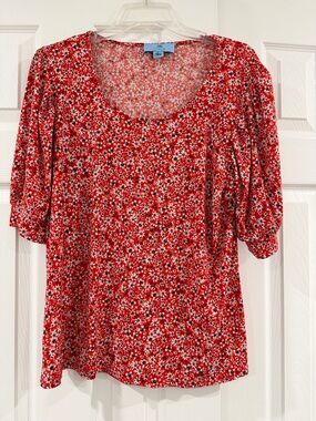 CeCe Red Floral Scoop Neck Women’s Top